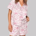 Pink Coquette Bows Floral Pattern Pajama Set