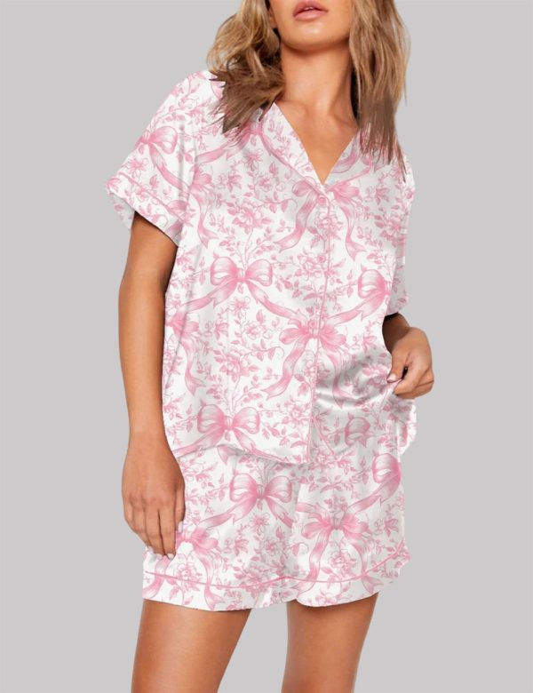 Pink Coquette Bows Floral Pattern Pajama Set 1