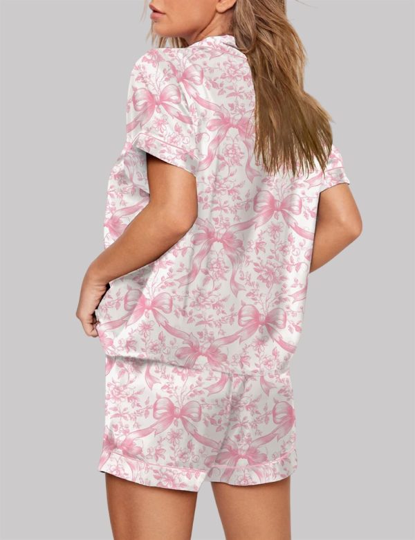 Pink Coquette Bows Floral Pattern Pajama Set 2