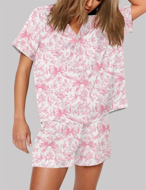 Pink Coquette Bows Floral Pattern Pajama Set 3