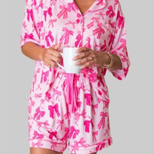 Pink Sweet Bow Print Pajama Set 1