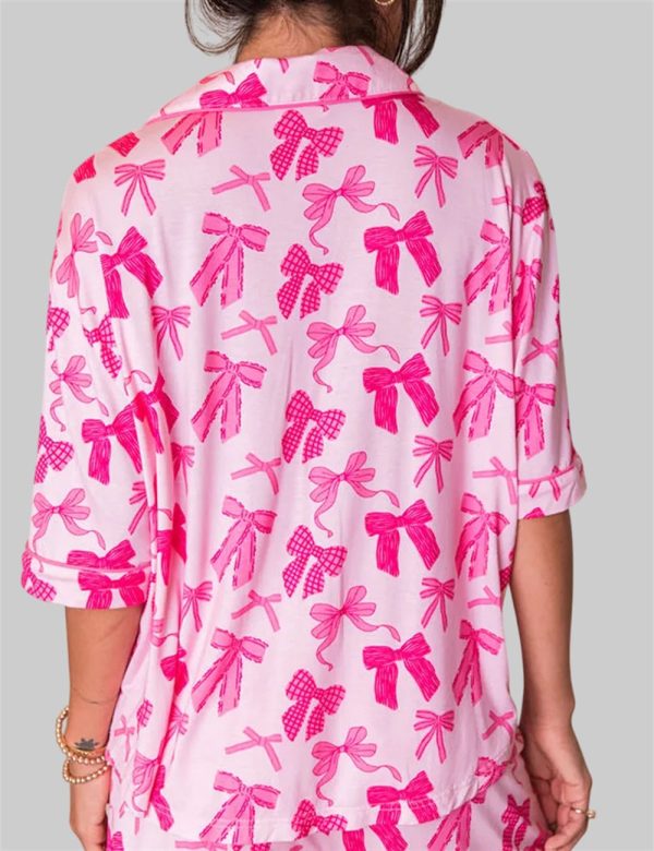 Pink Sweet Bow Print Pajama Set 2