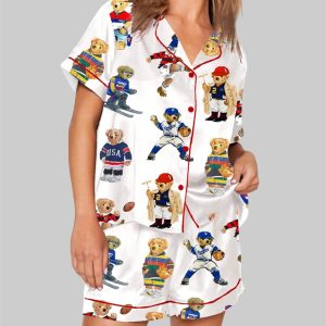 Polo Bear Preppy Teddy Bear Sports Bear Print Pajama Set 1