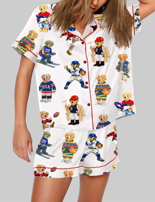 Polo Bear Preppy Teddy Bear Sports Bear Print Pajama Set 3