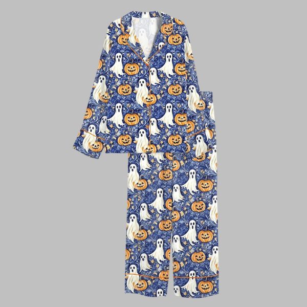 Preppy Halloween Ghost Autumn Pumpkin Toile De Juoy Fall Pajama Set 2