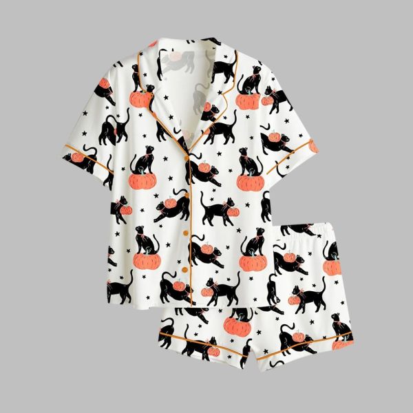 Pumpkin And Cat Halloween Pajama Set 1