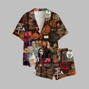 2025 Halloween Horror Movie Enjoyer Thriller Ghost Pumpkin Pajamas Set 1