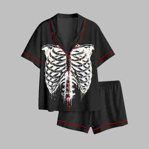 90s Skeleton Rib Vintage Y2k Skull Halloween Pajama Set 1
