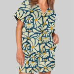 Retro Daisy Flower Power Blue Floral Vintage Groovy Pajama Set