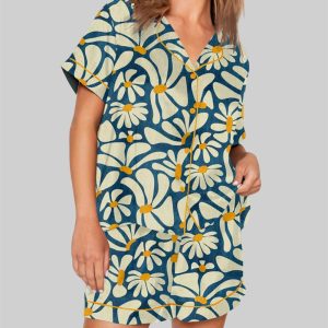 Retro Daisy Flower Power Blue Floral Vintage Groovy Pajama Set 1