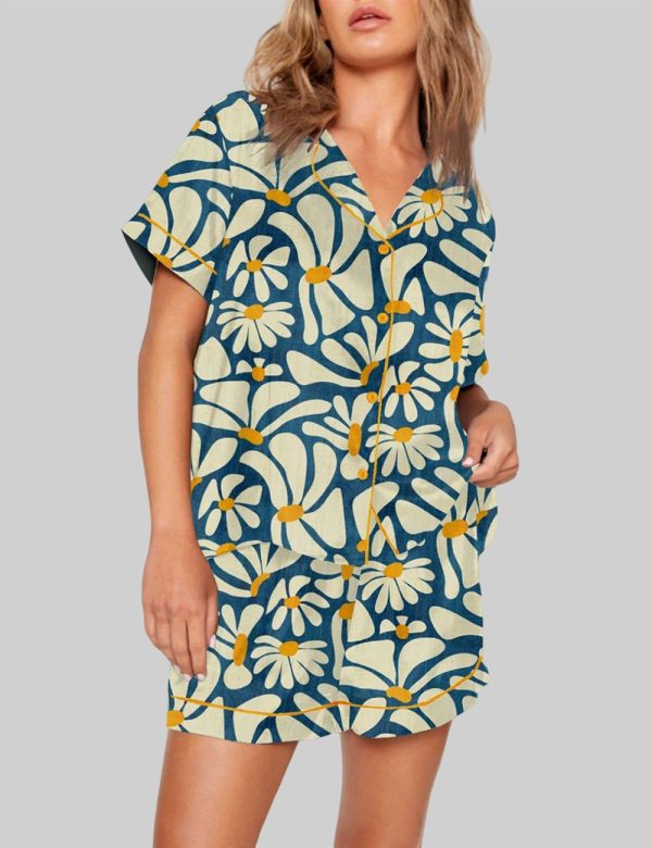 Retro Daisy Flower Power Blue Floral Vintage Groovy Pajama Set 1