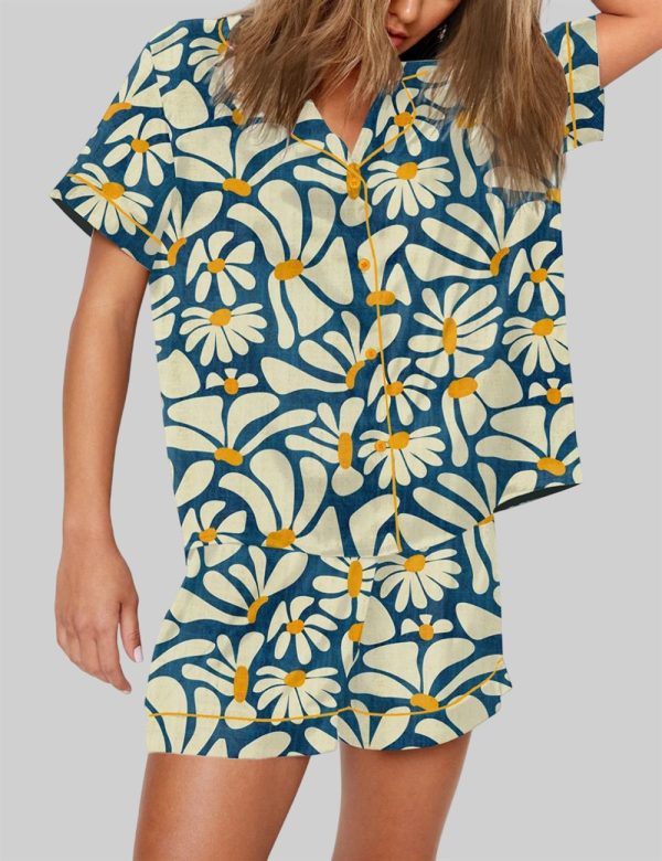 Retro Daisy Flower Power Blue Floral Vintage Groovy Pajama Set 2