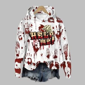 2025 Halloween Women's Help Me Bloody Printed Hoodie