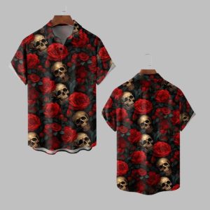 2025 Halloween Skull Flowers Hawaiian Shirt 1 1