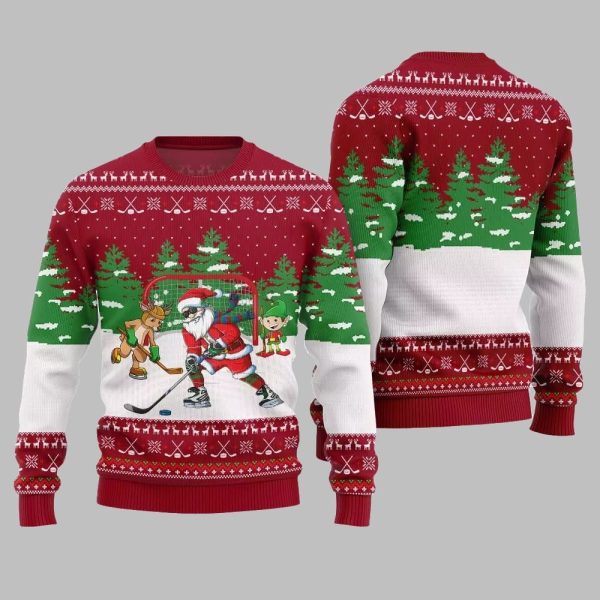 Santa Plays Hockey Ugly Sweater Christmas 2025 2