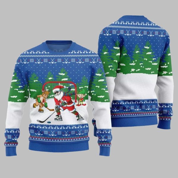 Santa Plays Hockey Ugly Sweater Christmas 2025 4