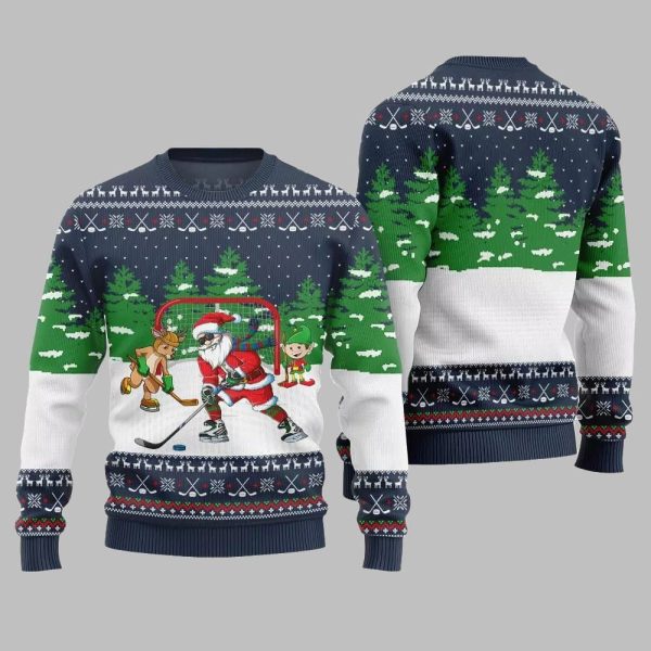 Santa Plays Hockey Ugly Sweater Christmas 2025 5
