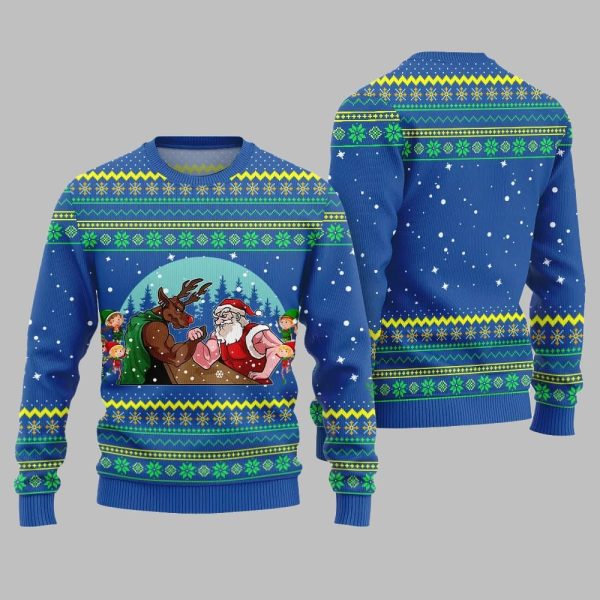 Santa Vs Reindeer Arm Wrestling Ugly Sweater Christmas 2025 1