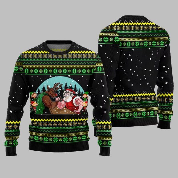 Santa Vs Reindeer Arm Wrestling Ugly Sweater Christmas 2025 2