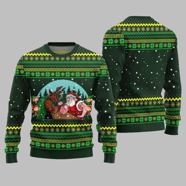 Santa Vs Reindeer Arm Wrestling Ugly Sweater Christmas 2025 3