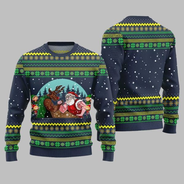 Santa Vs Reindeer Arm Wrestling Ugly Sweater Christmas 2025 4