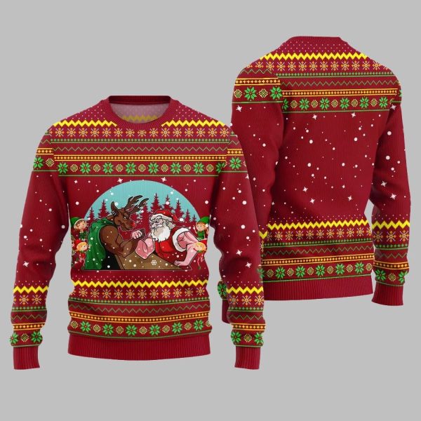 Santa Vs Reindeer Arm Wrestling Ugly Sweater Christmas 2025 5