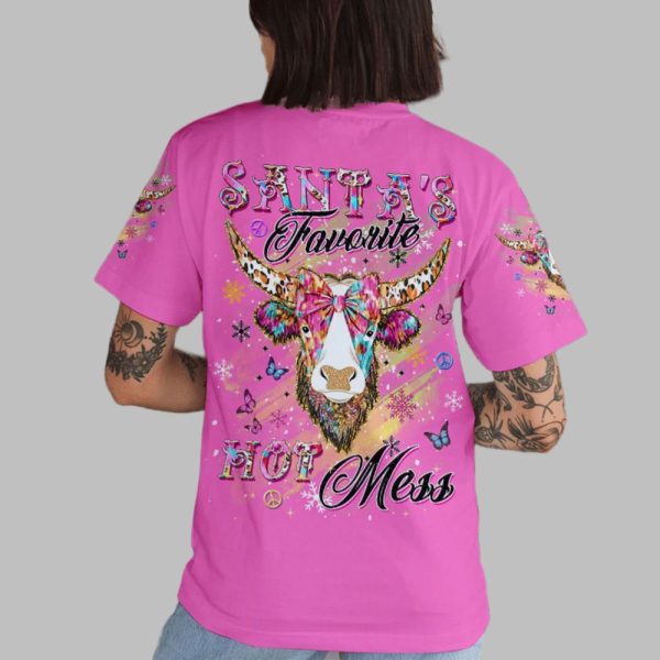Santa's Favorite Hot Mess Cow Shirt 2025 Christmas