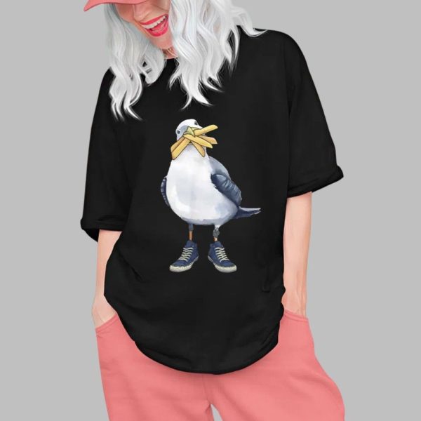 Seagull With Fries And Sneakers Fun Shirt 0 1