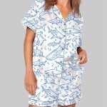 Shark Respect The Locals Hand Drawn Shark Summer Beach Travel Pajama Set