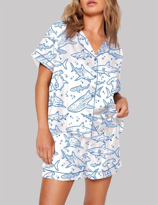 Shark Respect The Locals Hand Drawn Shark Summer Beach Travel Pajama Set 1