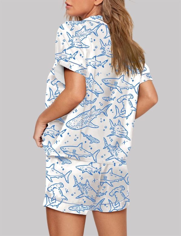 Shark Respect The Locals Hand Drawn Shark Summer Beach Travel Pajama Set 2