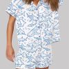 Shark Respect The Locals Hand Drawn Shark Summer Beach Travel Pajama Set 3