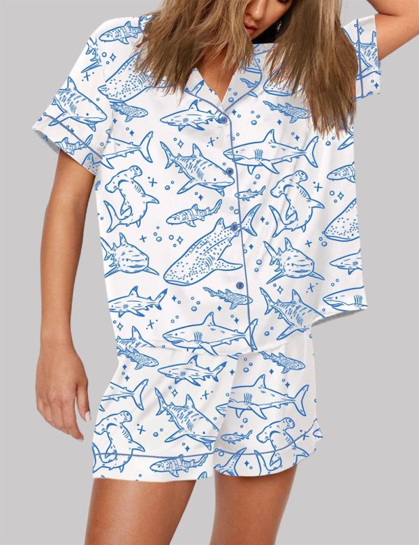 Shark Respect The Locals Hand Drawn Shark Summer Beach Travel Pajama Set 3