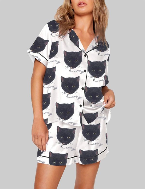 Smoking Cat Short Sleeve Pajama Set 1