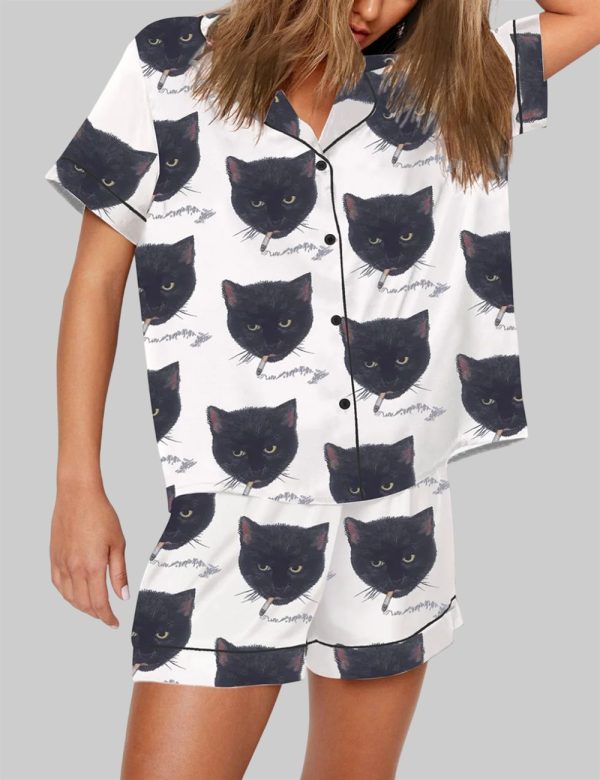 Smoking Cat Short Sleeve Pajama Set 2