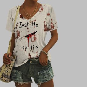2025 Halloween Women's Just The Tip Tip Print V Neck T-shirt