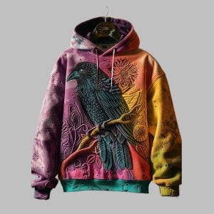 2025 Halloween Men's Gothic Dark Crow Printed Hoodie