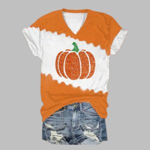 2025 Halloween Women's Sequin Pumpkin Print T-Shirt