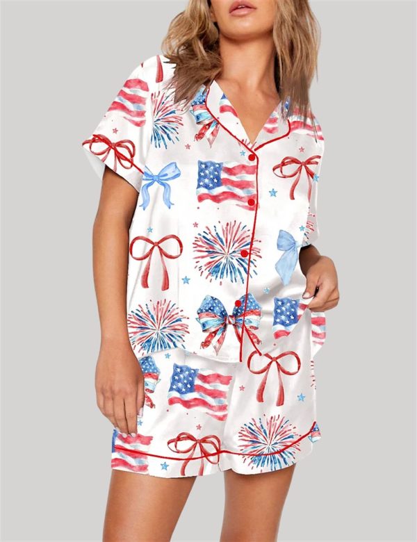 USA Coquette Bow Retro America 4th Of July Pajama Set 1