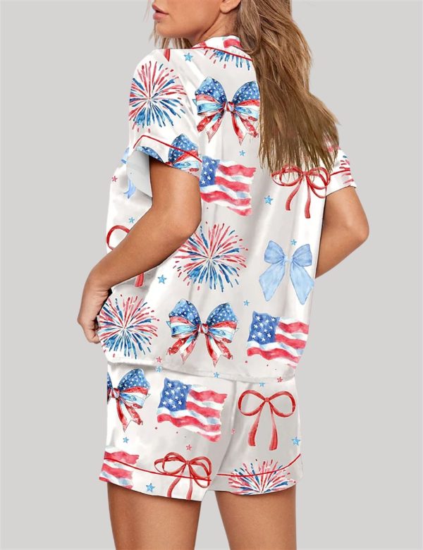 USA Coquette Bow Retro America 4th Of July Pajama Set 2