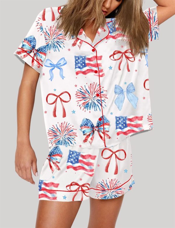 USA Coquette Bow Retro America 4th Of July Pajama Set 3