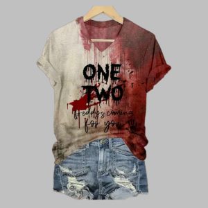 2025 Halloween Women's One Two Freddy's Coming For You Print T-shirt