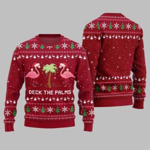 2025 Christmas Flamingo Decking The Palms Ugly Christmas Sweater 1