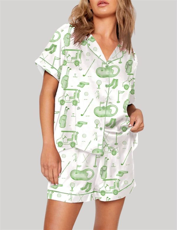 Watercolor Green Golf Toile Pajama Set 1