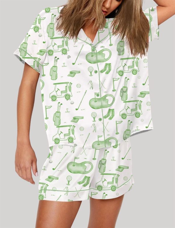 Watercolor Green Golf Toile Pajama Set 3