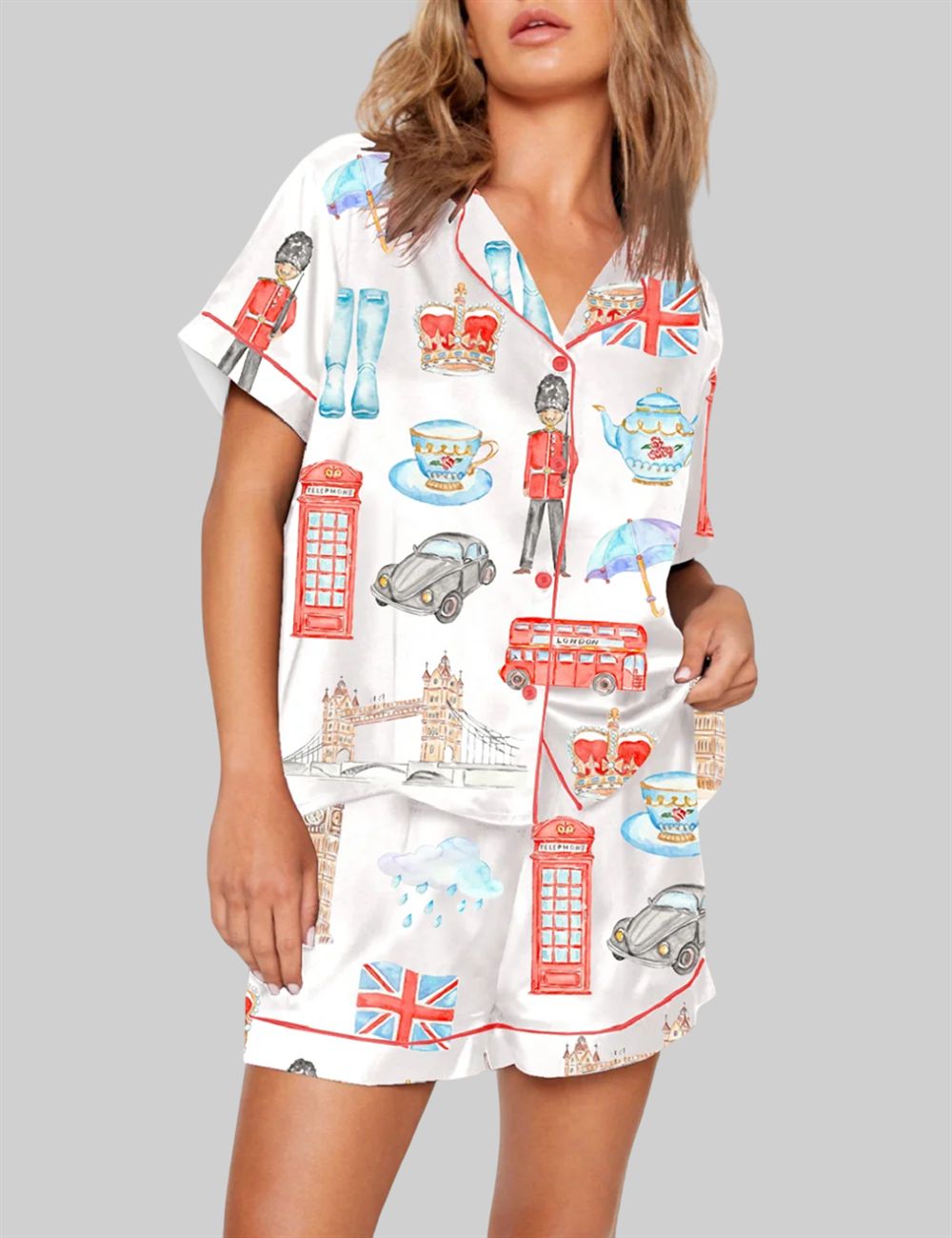 Watercolor London Art City Bus Sightseen Bridge Telephone Pajama Set 1 Watercolor London Art City Bus Sightseen Bridge Telephone Pajama Set 1