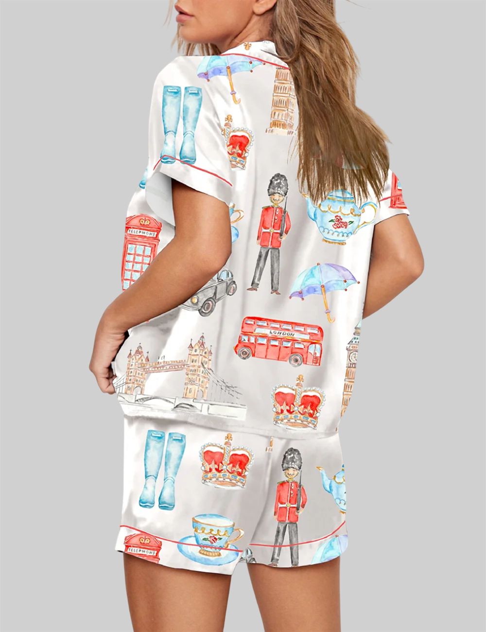 Watercolor London Art City Bus Sightseen Bridge Telephone Pajama Set 2 Watercolor London Art City Bus Sightseen Bridge Telephone Pajama Set 2