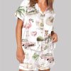 Watercolor Palm Club Summer Miami Beach Vacation Pajama Set 1