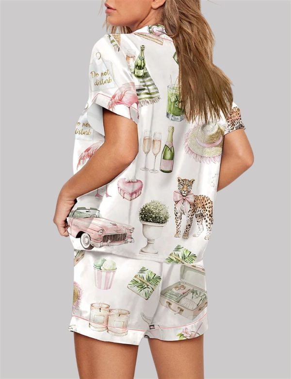 Watercolor Palm Club Summer Miami Beach Vacation Pajama Set 2