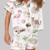 Watercolor Palm Club Summer Miami Beach Vacation Pajama Set 3
